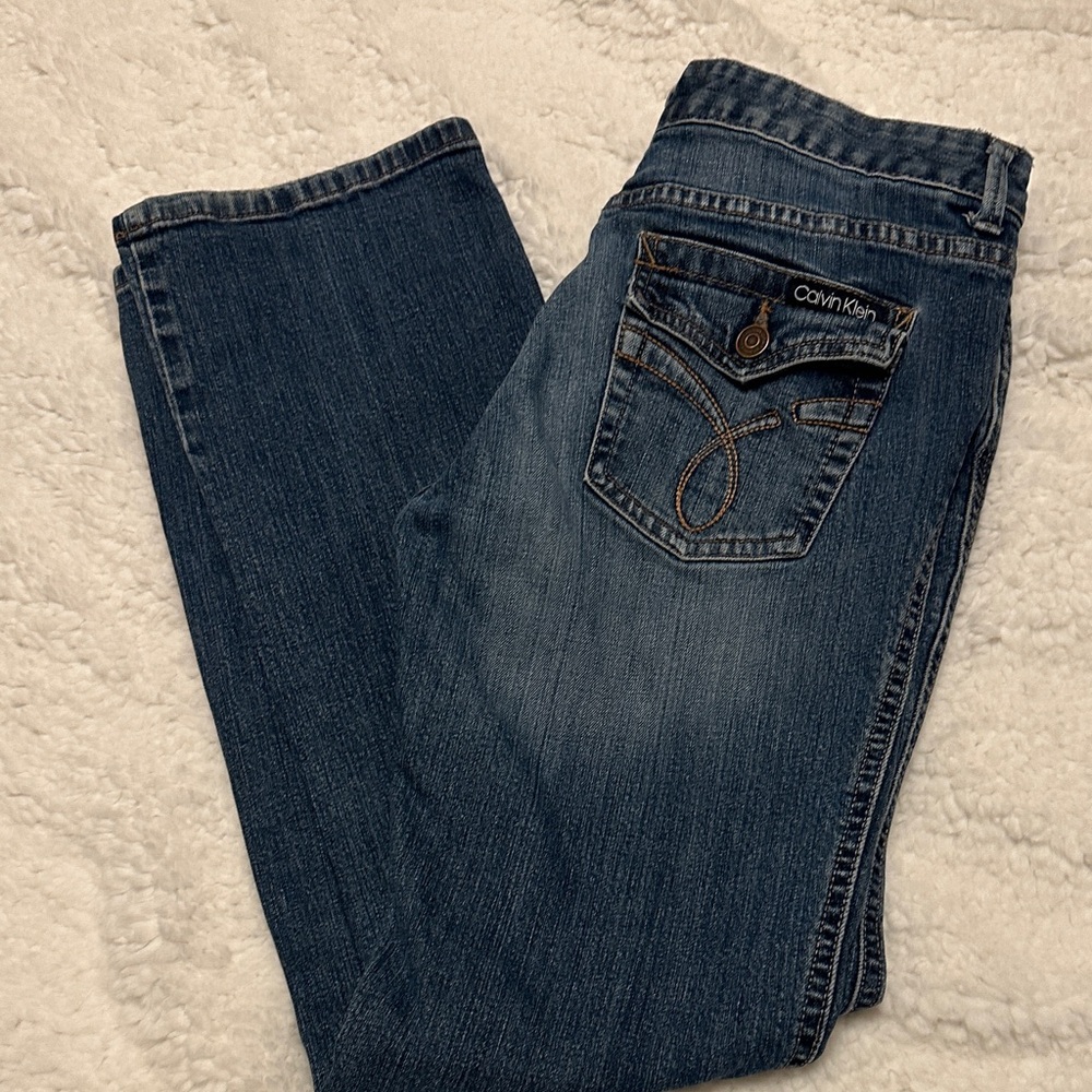 Calvin Klein Bootcut Jeans Women’s 8 Medium Wash Stretch Denim Flap Pocket Y2K C - Picture 8 of 15